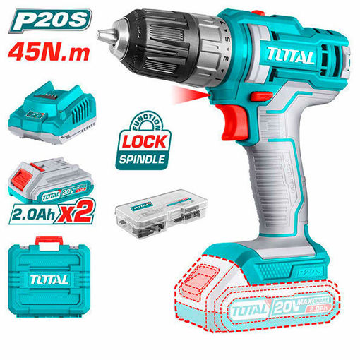Imagen de Taladro Atornillador Inalambrico 20v - 10mm Doble Bateria y Cargador Total