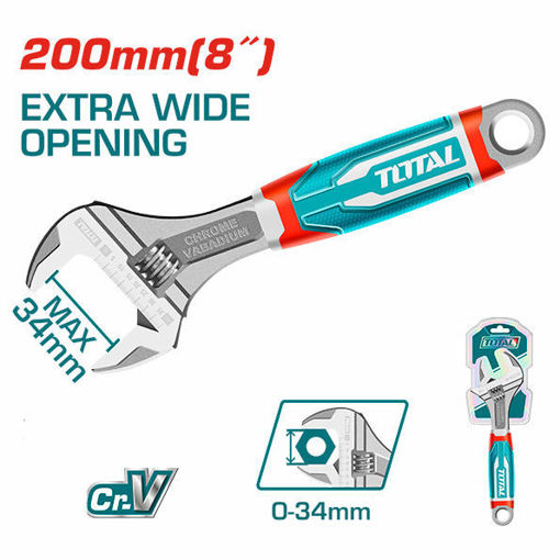 Imagen de Llave Ajustable 8'' Total Industrial Cr-v, Inglesa Francesa