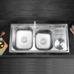 Imagen de Pileta Doble Cocina Acero Inoxidable C/Escurridor y Sifón 91x43 cm