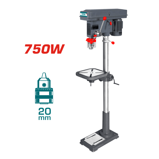 Imagen de Taladro De Banco Total 750w, Línea Industrial - Mesa Ajustable De 29x29cm, Mandril 20mm, 16 Velocidades