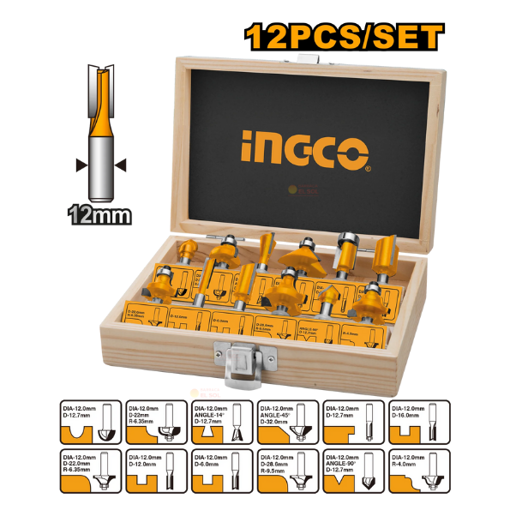 Imagen de Kit 12 Fresas 12mm Router Fresadora Ingco